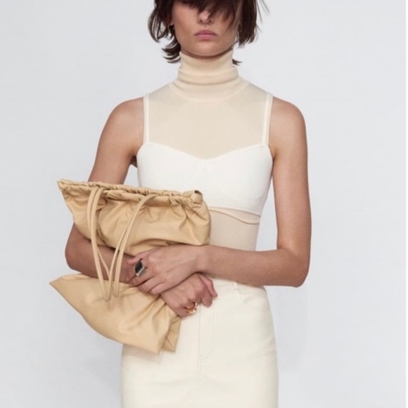 ZARA DRAWSTRING CLOSURE TOTE BAG - Picture 9 of 11